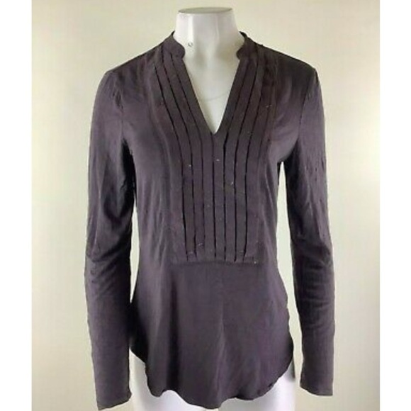 Anthropologie Sz S Pleated Popover Blouse Brown Rayon Spandex Long Sleeve - Picture 1 of 6